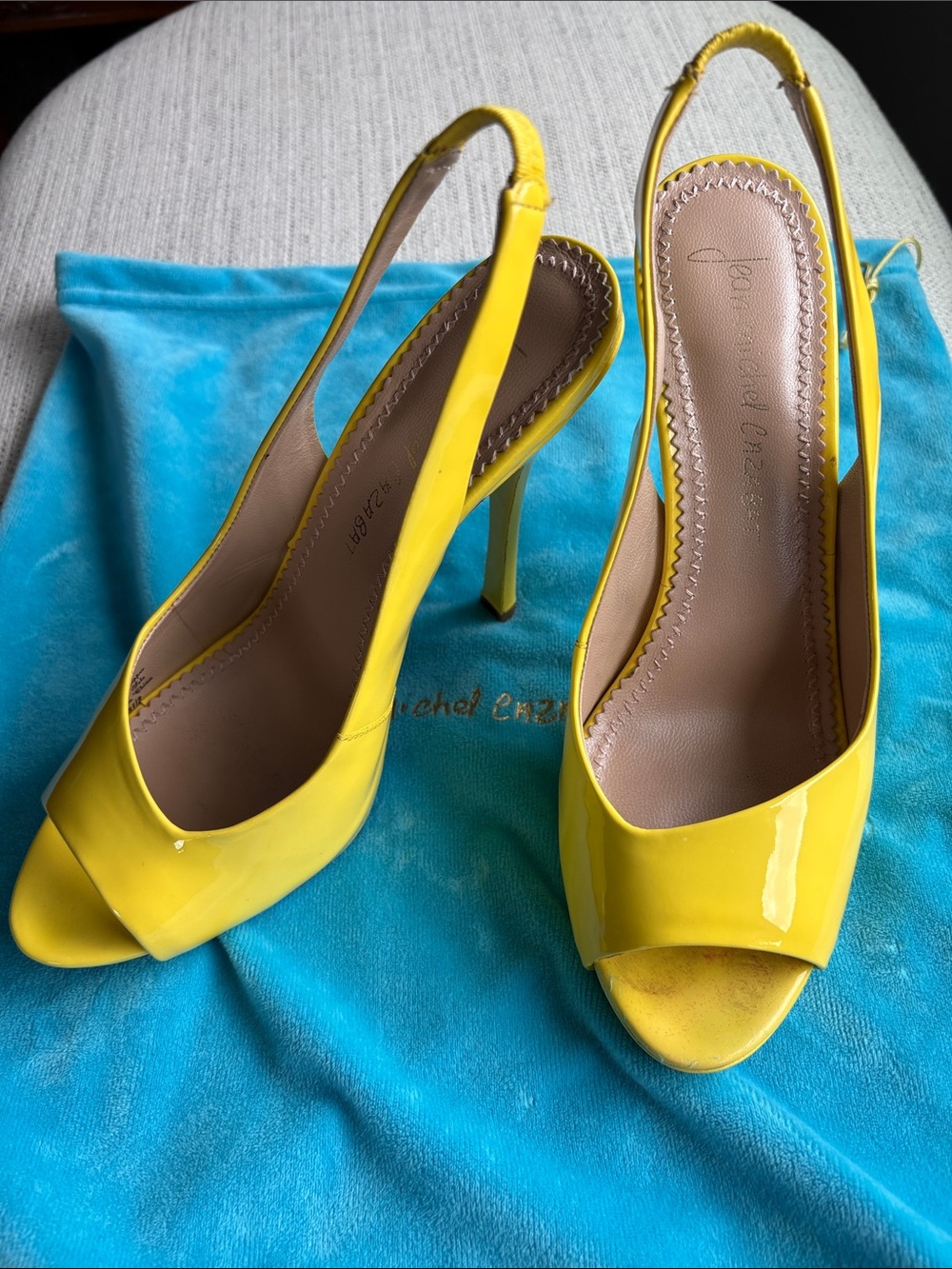 Yellow Patent Slingback Peep-Toe Heels